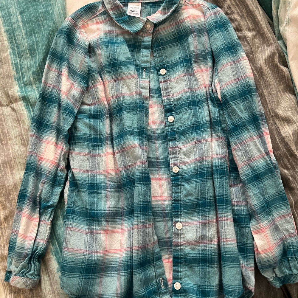 Carter's Teal and Pink Plaid Button Down Shirt